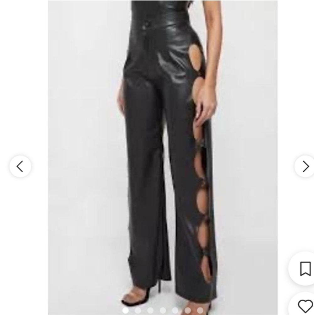 Maniere De Voir Black Faux Leather High-Waist Wide-Leg Pants with Side Cutouts